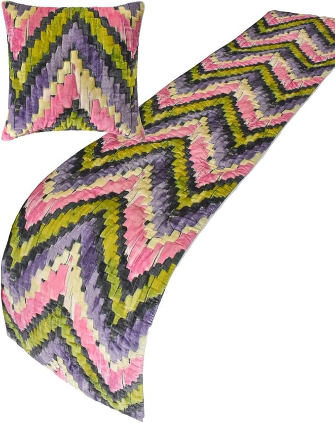 The HomeCentric King/Queen/Twin Pink & Purple Decorative Twin 53"x18" Bed Runner Without Pillow Cover, Chevron, Quilted Bed Scarf on Velvet Fabric - Artful Chevron