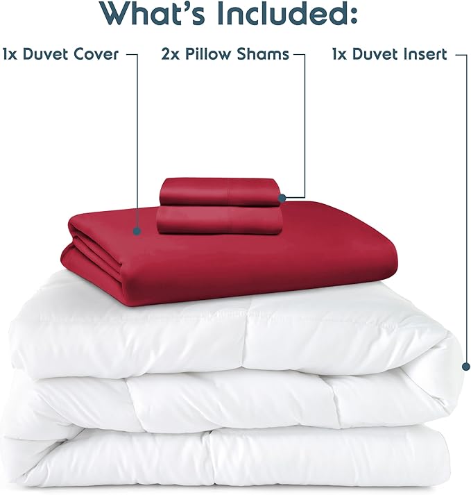 Nestl California King Duvet Cover Set with Comforter Insert - Burgundy Red 4 Piece 104x98 Duvet Cover & 2 Pillow Shams with White Quilted Down Alternative Comforter, Ultra Soft, All Season