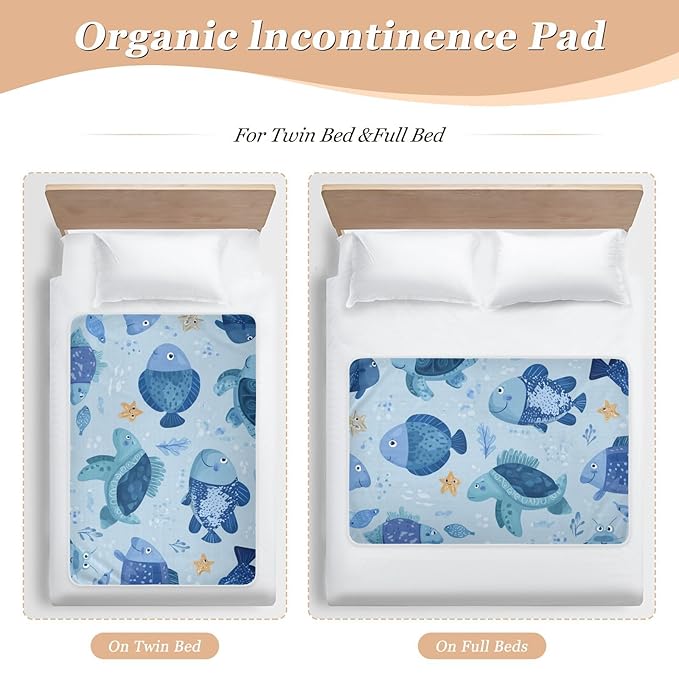 Waterproof Bed Pad Reusable Changing Pad Toddler Mattress Protector Large Pee Pad Baby Diaper Pad Soft Washable Liner Blue Turtle Fish Crabs