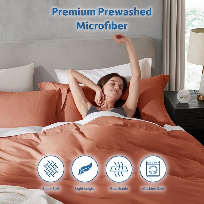 Nestl Rust Duvet Cover Full Size - Soft Prewashed Full Size Duvet Cover Set, 3 Piece, with Zipper Closure, 1 Duvet Cover 80x90 inches and 2 Pillow Shams
