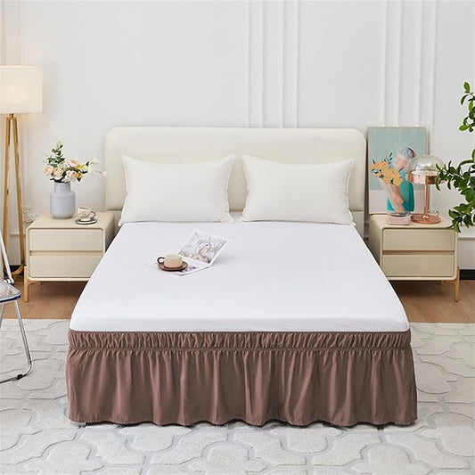 GIBZ Adjustable Wrap Around Ruffled Bed Skirt, Elastic Dust Ruffles Easy Fit Wrinkle & Fade Resistant, Machine Washable, Twin 16" Drop, Dark Coffee