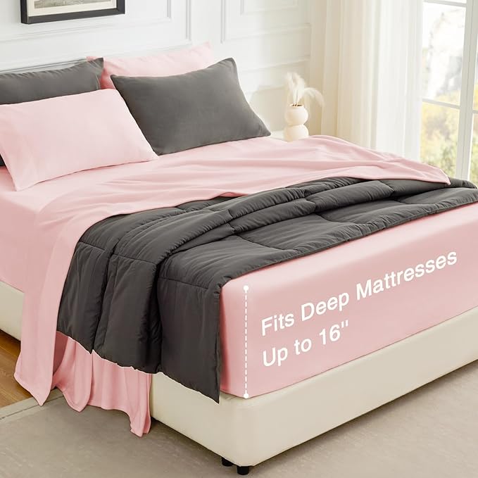 Love's cabin Fleece King Sheet Set - 4 Pcs Pink Super Soft Plush Polar Fleece Bed Sheets with 16" Deep Pocket,Cozy Warmth for Cold Season(1 Flat Sheet,1 Fitted Sheet,2 Pillow Cases)