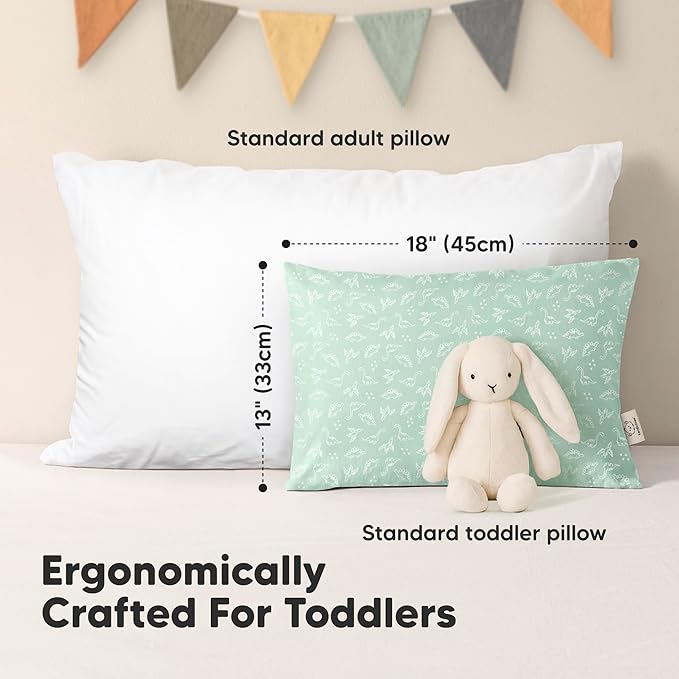 KeaBabies 2-Pack Toddler Pillows 2 Year Old to 5-13x18 Soft Organic Cotton Kids Pillow for Sleeping, Travel, School, Daycare, Nap, Toddler Bed, Machine Washable, Without Pillowcase (DinoLand)
