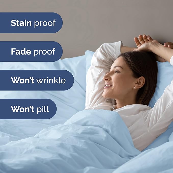 Duvet Cover Twin/Twin XL Size - Extra Soft Twin/Twin XL Size Duvet Cover - Breathable, Easy Care and Fade Free with Zipper Closures & Ties - 68" x 90" Inches - (Light Blue) Comforter Not Included