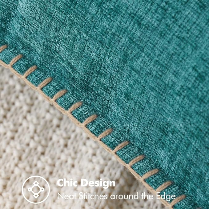 MIULEE Pack of 2 Couch Throw Pillow Covers 22x22 Inch Teal Farmhouse Decorative Pillow Covers with Stitched Edge Soft Chenille Solid Dyed Spring Pillow Covers for Sofa Bed Living Room