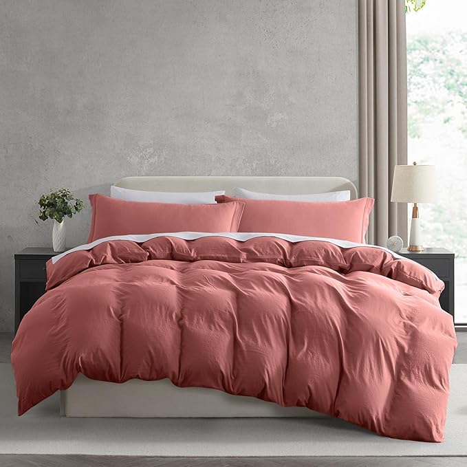 Nestl Pink Clay California King Duvet Cover Sets - Soft Prewashed Cal King Duvet Cover, 3 Piece, with Zipper Closure, 1 Duvet Cover 104x98 inches and 2 Pillow Shams