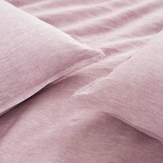DAPU Pure Linen Duvet Cover Set, 100% Yarn-Dyed French Linen, Breathable and Durable for Hot Sleepers, 1 Duvet Cover and 2 Pillowcases (Smokey Pink, King)
