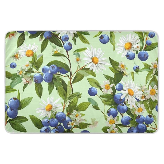 Waterproof Bed Pad Reusable Changing Pad Toddler Mattress Protector Large Pee Pad Baby Diaper Pad Soft Washable Liner Green Blueberries and Daisies