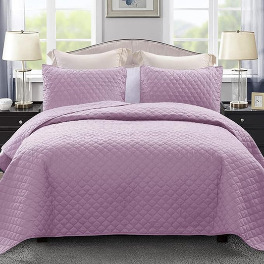 Exclusivo Mezcla Reversible Full Queen Quilt Bedding Set with Pillow Shams, Lightweight Quilts Queen Size, Soft Bedspreads Bed Coverlets for All Seasons - (Lilac, 90"x96")