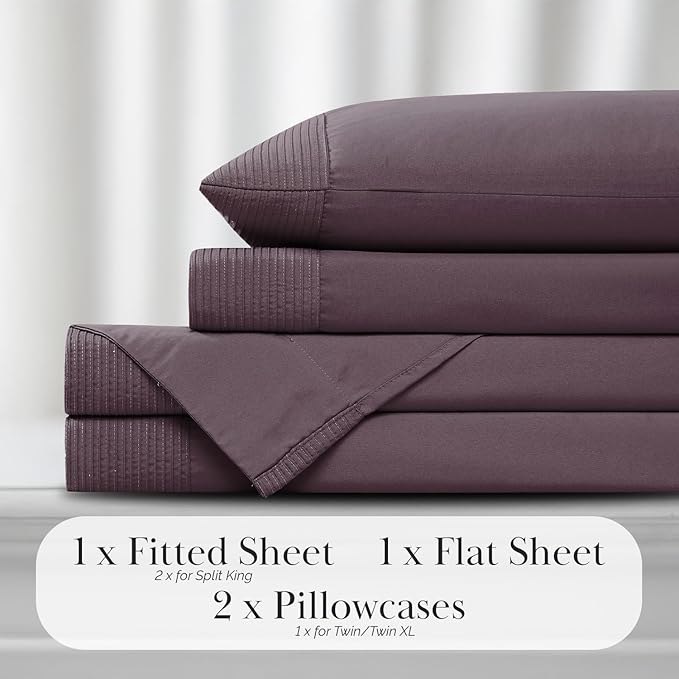 Southshore Fine Living, Inc. Split King Bed Sheets 5-Piece Set | 21" Extra Deep Pocket with 2 Pillowcases | Hotel Luxury Quality | Easy Care, Shrinkage Free Bedsheet | Microfiber Bedsheets | Purple