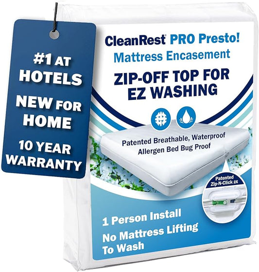 CleanRest PRO Presto! Zip-Off Top Mattress Encasement for EZ Washing, King Size, Waterproof Mattress Protector - Bed Bug, Dust Mite & Allergen Proof - 1 Person Install, No Mattress Lifting to Wash