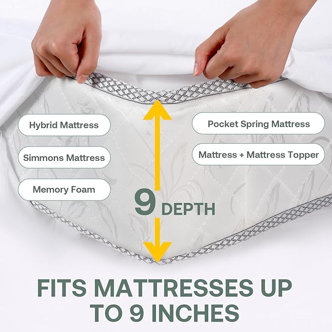 Zippered Mattress Cover Waterproof, 60 x 80 Queen Mattress Protector 7-10 Inches Deep, Hypoallergenic 6-Sided Mattress Encasement