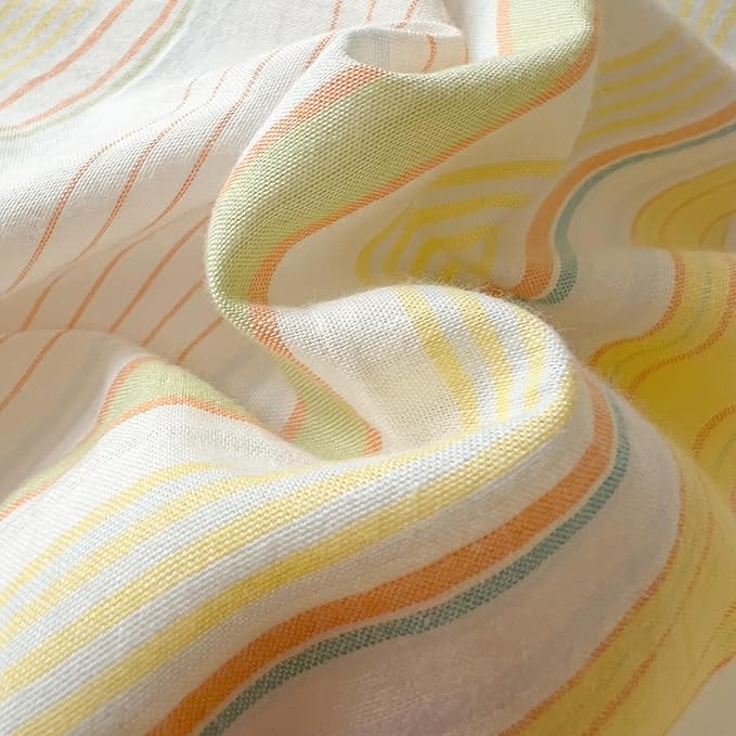 VM VOUGEMARKET Yellow Striped Duvet Cover Set Queen 100% Washed Cotton Bedding Set 3 Piece Colorful Pinstripes Comforter/Quilt Cover with Zipper Closure Corner Ties,Modern Cozy for Girls