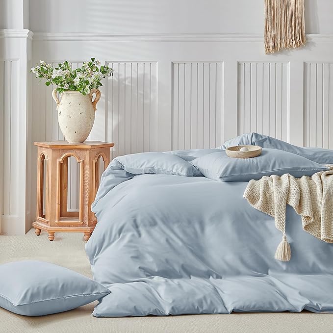 Lekesky Queen Size Duvet Cover Set, Hazy Blue Duvet Cover, Ultra-Soft Microfiber 3 Pieces Comforter Cover with Zipper and Corner Ties, Includes 2 Pillowcases 20"x26"