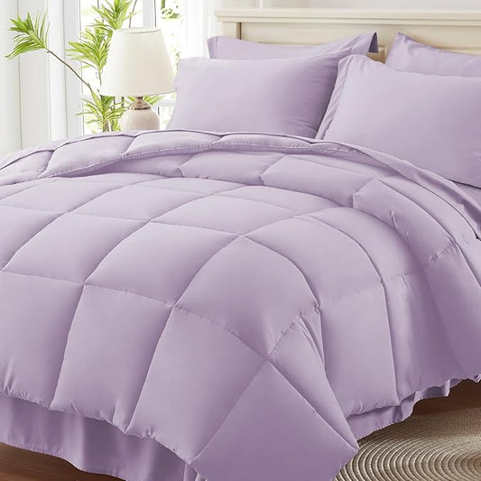 Anluoer King Comforter Set 7 Piece, Lavender Bed in a Bag with Sheets, Comforters King Size Bedding Sets with 1 Comforter, 2 Pillow Shams, 2 Pillowcases, 1 Flat Sheet,1 Fitted Sheet
