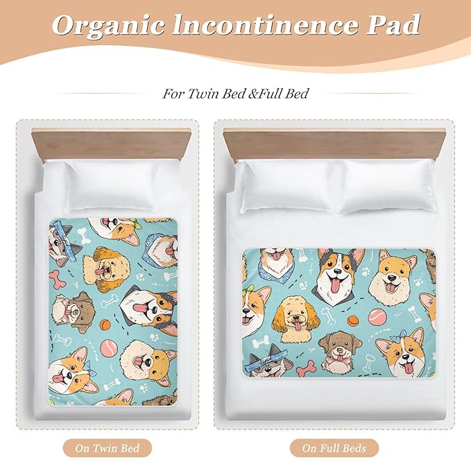 Waterproof Bed Pad Reusable Changing Pad Toddler Mattress Protector Large Pee Pad Baby Diaper Pad Soft Washable Liner Blue Dog Cartoon