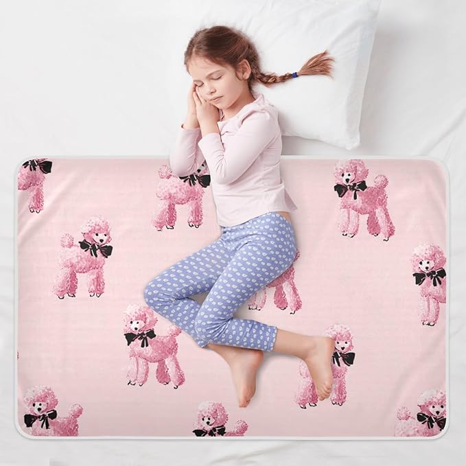 Waterproof Bed Pad Reusable Changing Pad Toddler Mattress Protector Large Pee Pad Baby Diaper Pad Soft Washable Liner Pink Cute Poodles