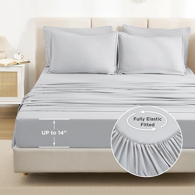 Litanika Super King Comforter Sets Light Grey - 7 Pieces Bed in a Bag Oversized King Bedding Comforter Sets, Solid Lightweight Bed Set with Comforter, Sheets, Pillowcases & Shams