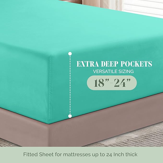 Elegant Comfort Luxurious 1500 Premium Hotel Quality Microfiber 4-Piece Sheet Set, 18-24 Inches Deep - Extra Deep Pocket Sheets - Ultra Soft 4PC Deep Pocket Sheets, California King, Paradise Teal