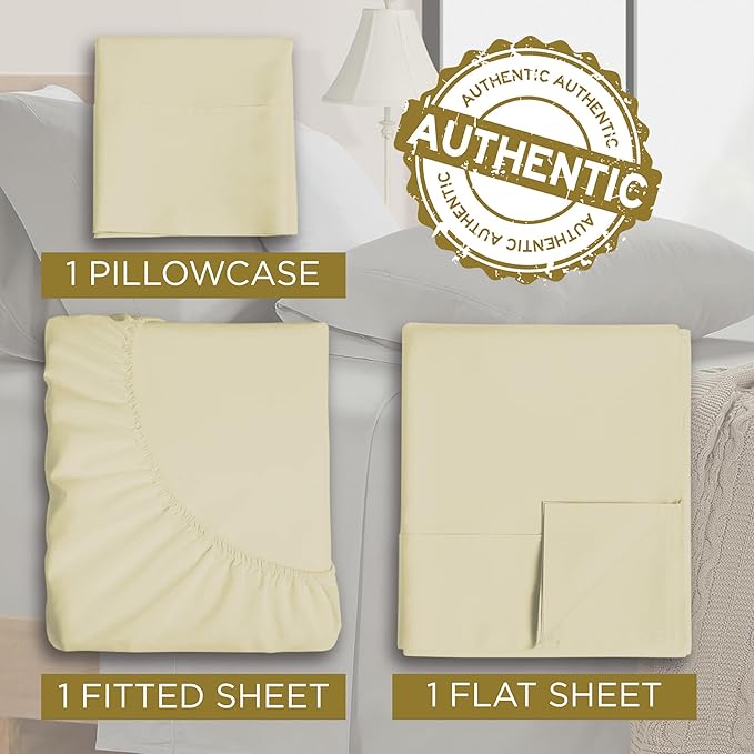 Twin XL 100% Microfiber Double Brushed Sheet Set - Extra-Soft & Wrinkle-Free - 15" Deep Pockets, 39" x 80" - Ideal for Dorms, Hospitals & Split King Beds - 3 PC Set (Twin XL, Beige)