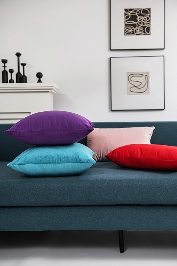 Throw Pillow Covers 22x22 Turquoise: Pack of 2 Cozy Soft Velvet Square Modern Luxury Decorative Throw Pillow Cases for Sofa Couch Living Room Bed Home Decor