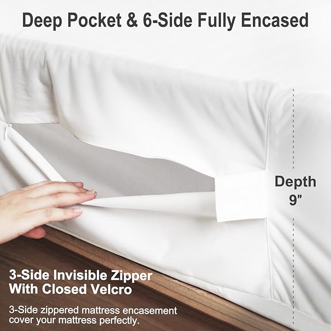 Mattress Protector Cover 2 Pack 36"x 84" Fits for 6-10 inch Depth, Waterproof Zippered Box Spring Mattress Encasement Hypoallergenic Noiseless