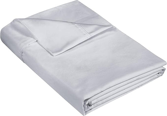400 Thread Count 100% American Grown Cotton Flat Sheet - Cooling Sheets - Full Sheets - Luxury Sateen Weave - Full Flat Sheet Sold Separately - Soft Silver Flat Sheet Only (Full, Spanish Silver)