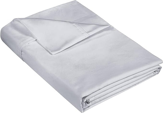 400 Thread Count 100% American Grown Cotton Flat Sheet - Cooling Sheets - Twin Sheets - Luxury Sateen Weave - Twin Flat Sheet Sold Separately - Soft Silver Flat Sheet Only (Twin, Spanish Silver)