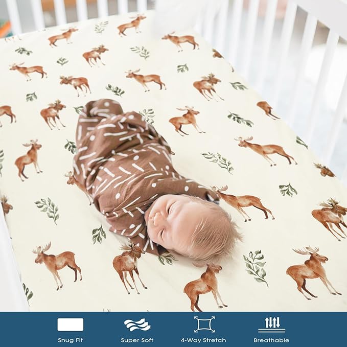 GRSSDER Stretch Ultra Soft Jersey Knit Fitted Crib Sheets Set 2 Pack, Universal Fit All Standard Crib Mattress Pads Safe and Snug, Crib Fitted Sheet with Deep Pocket, Original Design for Baby