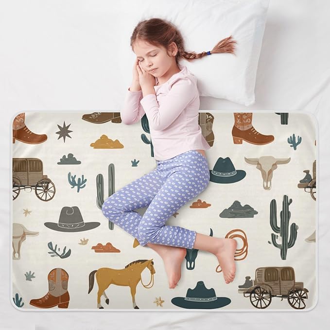 Waterproof Bed Pad Reusable Changing Pad Toddler Mattress Protector Large Pee Pad Baby Diaper Pad Soft Washable Liner Ivory Bull Cactus Western