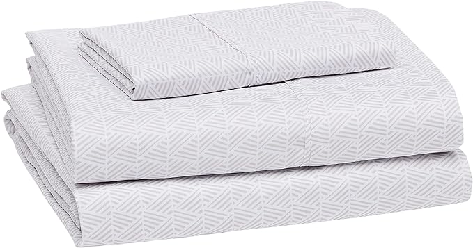 Amazon Basics Lightweight Super Soft Easy Care Breathable Wrinkle Resistant Brushed Microfiber 3 Piece Bed Sheet Set with 14-Inch Deep Pockets, Twin, Gray Crosshatch, Printed