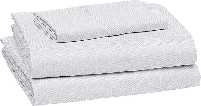 Amazon Basics Lightweight Super Soft Easy Care 3-Piece Microfiber Cozy Bed Sheet Set with 14-Inch Deep Pockets, Twin XL, Gray Crosshatch
