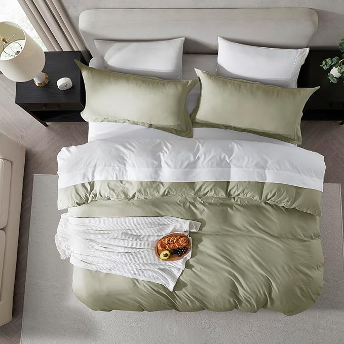 Nestl Light Sage Duvet Cover Full Size - Soft Prewashed Full Size Duvet Cover Set, 3 Piece, with Zipper Closure, 1 Duvet Cover 80x90 inches and 2 Pillow Shams