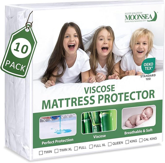 Waterproof Mattress Protector Twin Size, Skin Friendly and Breathable Twin Mattress Cover for Kids, Viscose Jersey Mattress Pad with 14" Deep Pocket,10 Pack