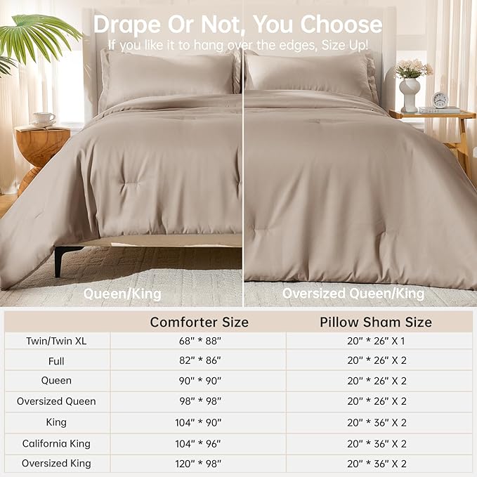 MUXHOMO Full Comforter Sets, All Season Ultra Soft Down Alternative Bedding - 3 Piece Lightweight Bed Set Includes 1 Comforter (82"x86") and 2 Pillow Shams (20"x26"), Dark Linen