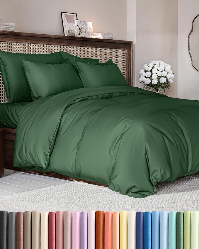Duvet Cover King Size - Extra Soft King Size Duvet Cover - Lightweight, Breathable, Easy Care & Fade Free w/ Zipper Closures & Ties - 104" x 90" Inches - (Emerald Green) Comforter Not Included
