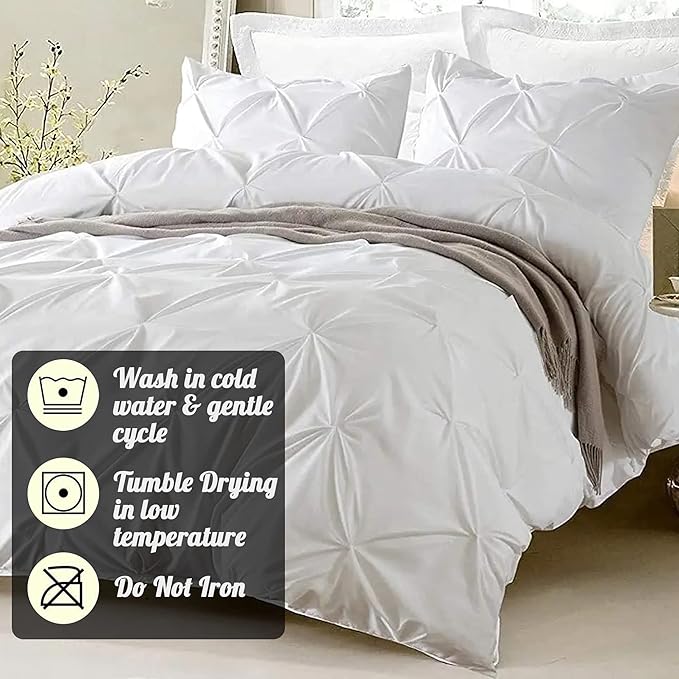 Bluemoon Homes Oversized King White Pinch Pleated 1Pc Duvet Cover 800 Thread Count 100% Egyptian Cotton for Comforter Hotel Quality Breathable Long Lasting Satee Weave Qulit Duvet Cover