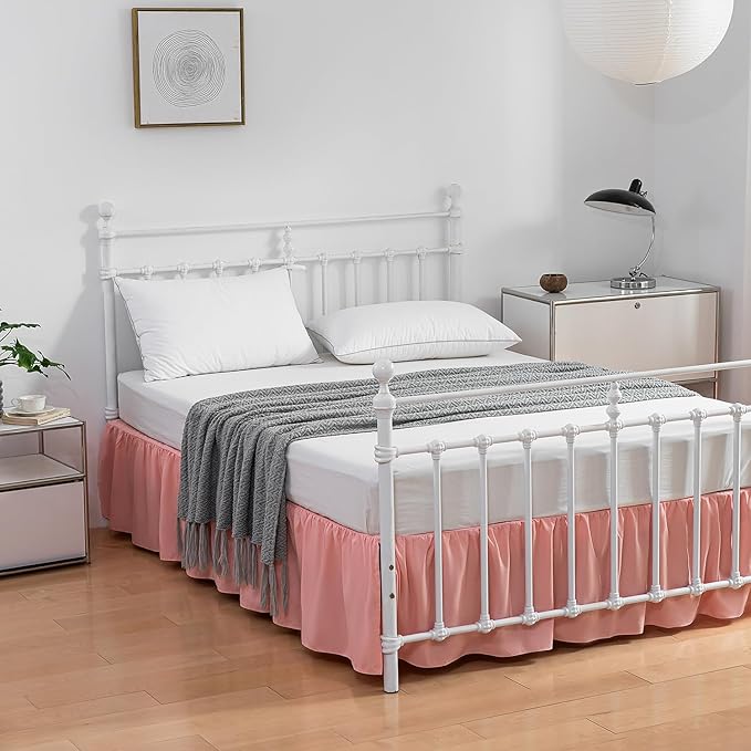 Bed Skirt Full Size Ruffled Bed Skirts with Split Corners, 14 Inch Drop Dust Ruffle Bed Skirt with Platform, 14 Inch, Peach
