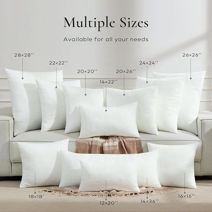 Ashler Throw Pillow Inserts- 24x24 Pillow Inserts with Air Layer, Premium Bed and Couch Pillows - Indoor Decorative Throw Pillow, Square Cushion Sham Stuffer, Pack of 2, White