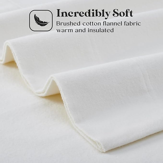 Superior Paisley or Solid Flannel Cotton Sheet Set, Fuzzy Warm Sheets, Traditional Bohemian Bedding, Includes 1 Flat Sheet, 1 Elastic Deep Pocket Fitted Sheet, 2 Pillowcases, King, Ivory