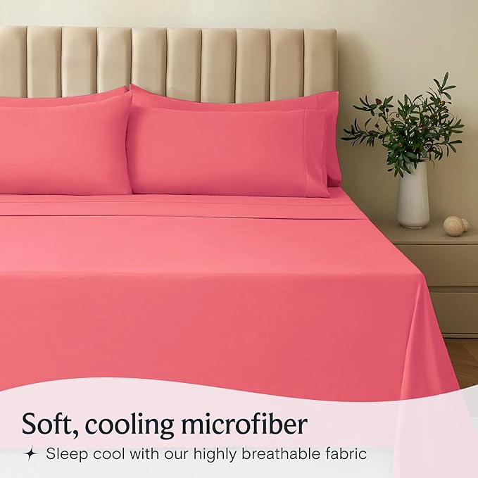LuxClub 3 PC Twin Sheet Set, Deep Pockets Wrinkle Free Cooling Bed Sheets Hotel Bedding for Women, Men, Kids & Teens, Includes 1 Fitted Sheet, 1 Flat Sheet and 1 Pillowcase-Silky Soft Vermilion