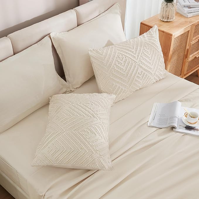 Andency Bed in a Bag King Beige- 7 Pieces King Size Comforter Set Bedding Comforter Sets, Tufted Lightweight Fluffy Bed Set with Comforter, Sheets, Pillowcases & Shams for All Season