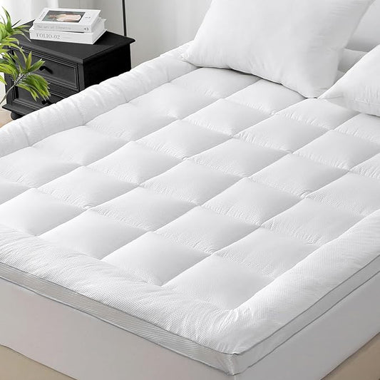 UNILIBRA Full Size Mattress Pad Pillow Top Mattress Cover Padded with Down Alternative Filling Quilted Fitted Mattress Protector Streches up 8-19" Deep Pocket Cooling Mattress Topper