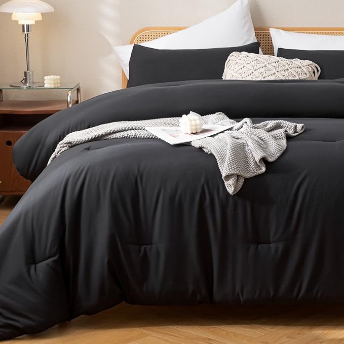 ROSGONIA California King Comforter Set Black, 3pcs (1 Boho Cal King Comforter & 2 Pillowcases), All Season Bedding Soft Bedspread Blanket Quilt