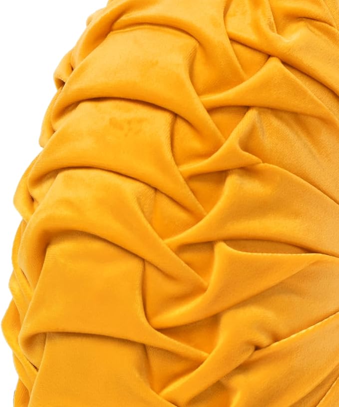 Lush Decor Round Pleated Soft Velvet Decorative Throw Pillow, 1 Count, 15" Diameter, Yellow - Plush Round Pillow, Seat Cushion, Decorative Pillows For Bed, Couch, Or Chair