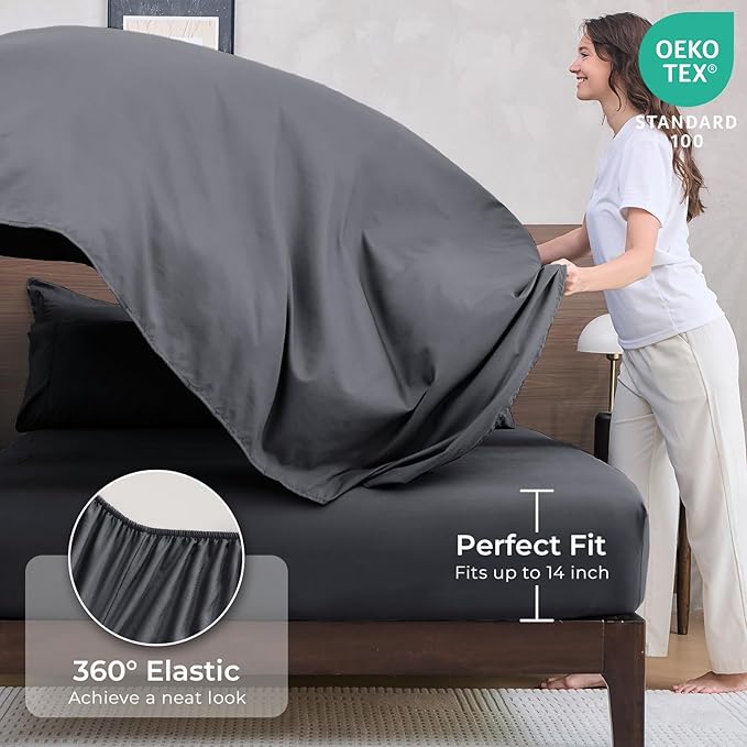 HEVUMYI Twin Comforter Set - 5-Piece All Season Bed in a Bag Twin, Ultra Soft Bedding Set with Comforter, Flat Sheet, Fitted Sheet, Pillowcases, Pillow Shams, Dark Grey