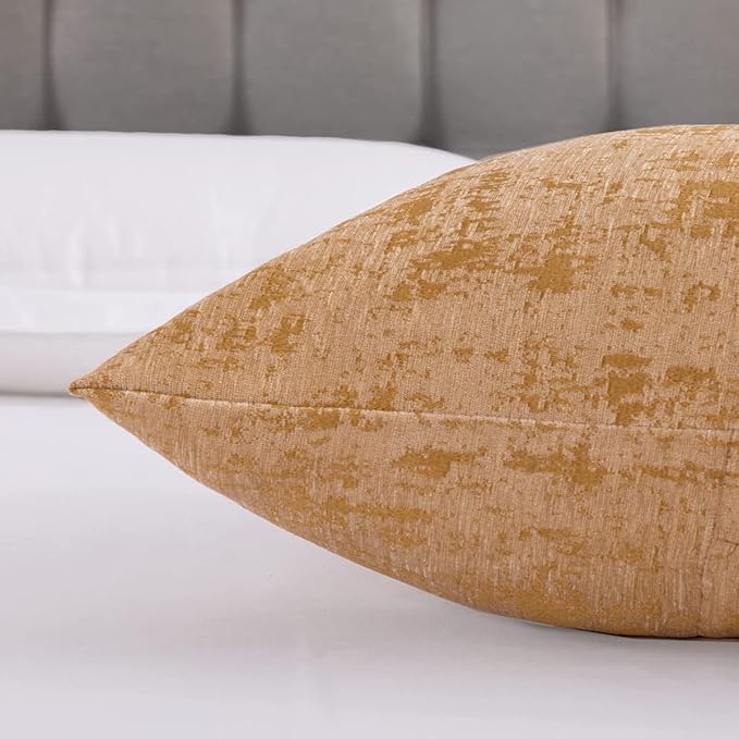 AMBERIS 2 Pillowcases (45×45cm)(Without Insert) Gold, Chenille Soft No Fading Modern 2 Pillowcases (Without Insert)