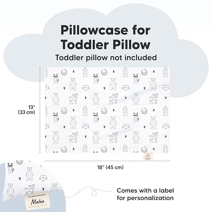 KeaBabies Toddler Pillowcase 13"x18" - Organic Cotton Toddler Pillowcase for Kids, Boys, Girls, Soft & Durable Cotton Cover for Miniature Sleepy Pillows,Cute Colors,Pillow Sold Separately(KeaFriends)