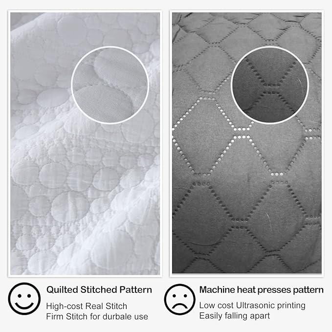 HORIMOTE HOME Quilt Set Queen Size White, Classic Geometric Spots Stitched Pattern, Stone-Washed Microfiber Chic Rustic Look, Ultra Soft Lightweight Quilted Bedspread for All Season, 3 Pieces