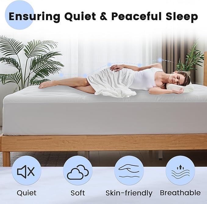 Waterproof Mattress Pad Twin, Quilted Fitted Twin Mattress Topper, Five-Layers Noiseless Mattress Protector Cover with 8"-21" Deep Pocket, Machine Washable, White, 39x75